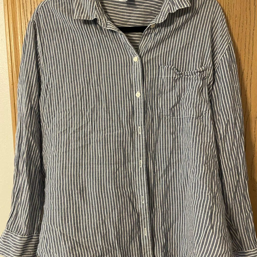 Old Navy Blue and White Striped Boyfriend Shirt